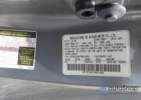 2007 Nissan 350Z из США, поврежденный, VIN JN1BZ34D57M501856